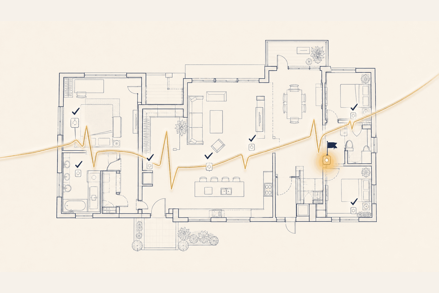 A calm pulse sweeping across the home, watching over every device