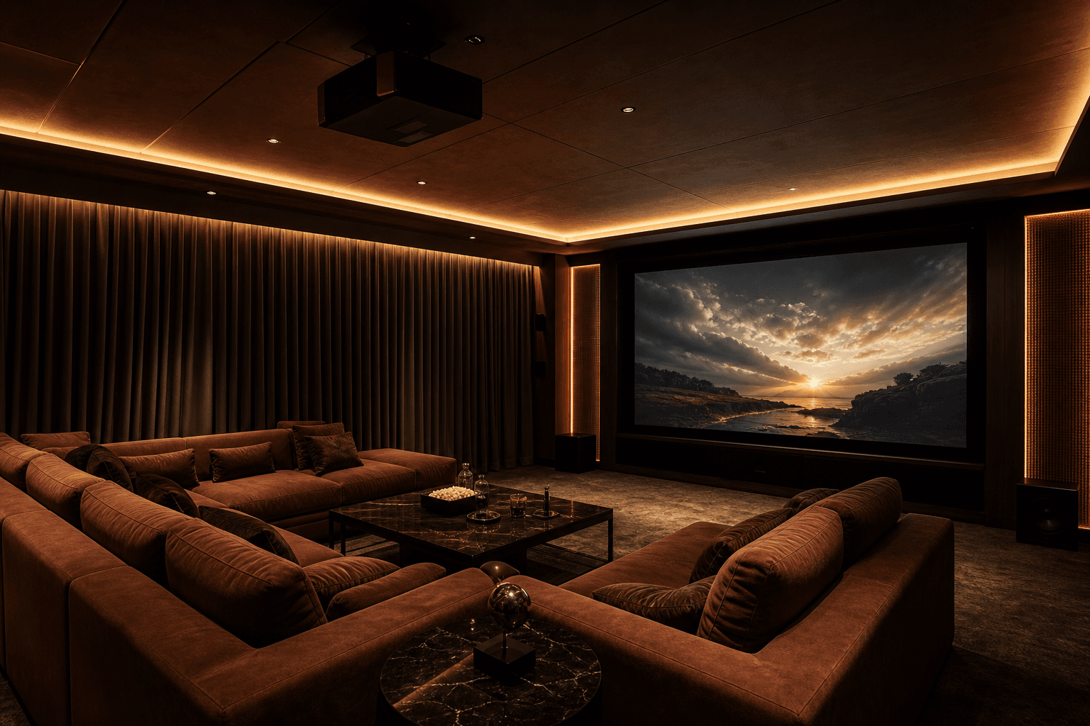 A luxurious automated home theatre in a premium Indian home
