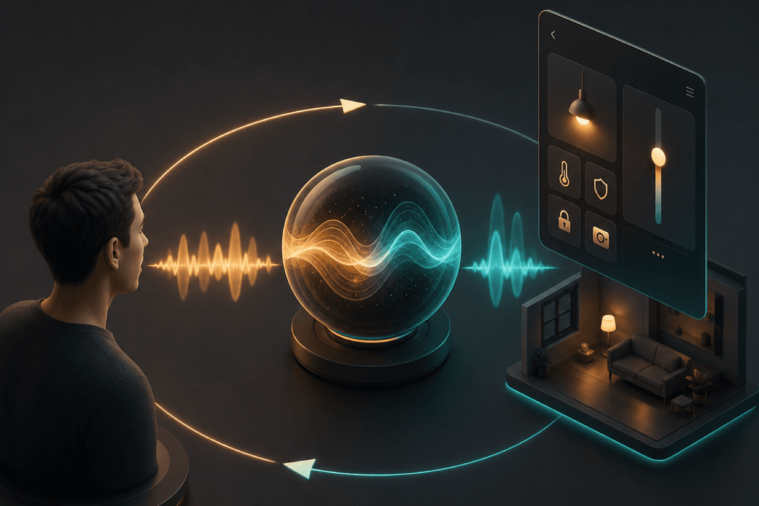 Diagram of Iniyal answering in real time: listen, reply as it thinks, act