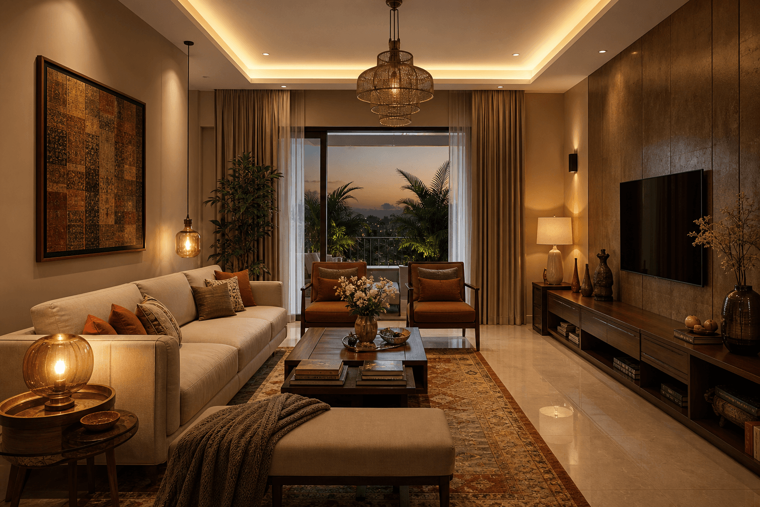 An elegant automated Indian living room, comfort that scales with your budget