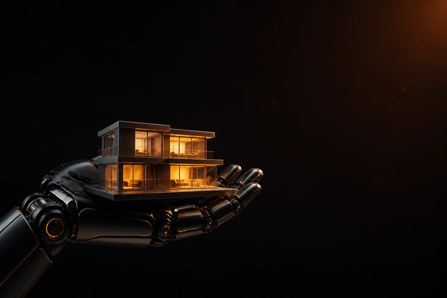 A robot hand holding a glowing home