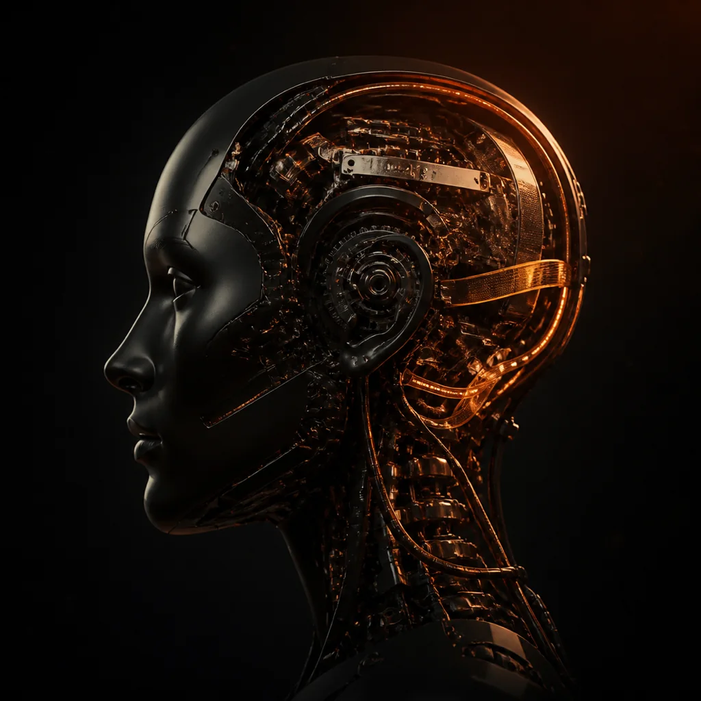 Robotic head with its mechanism exposed