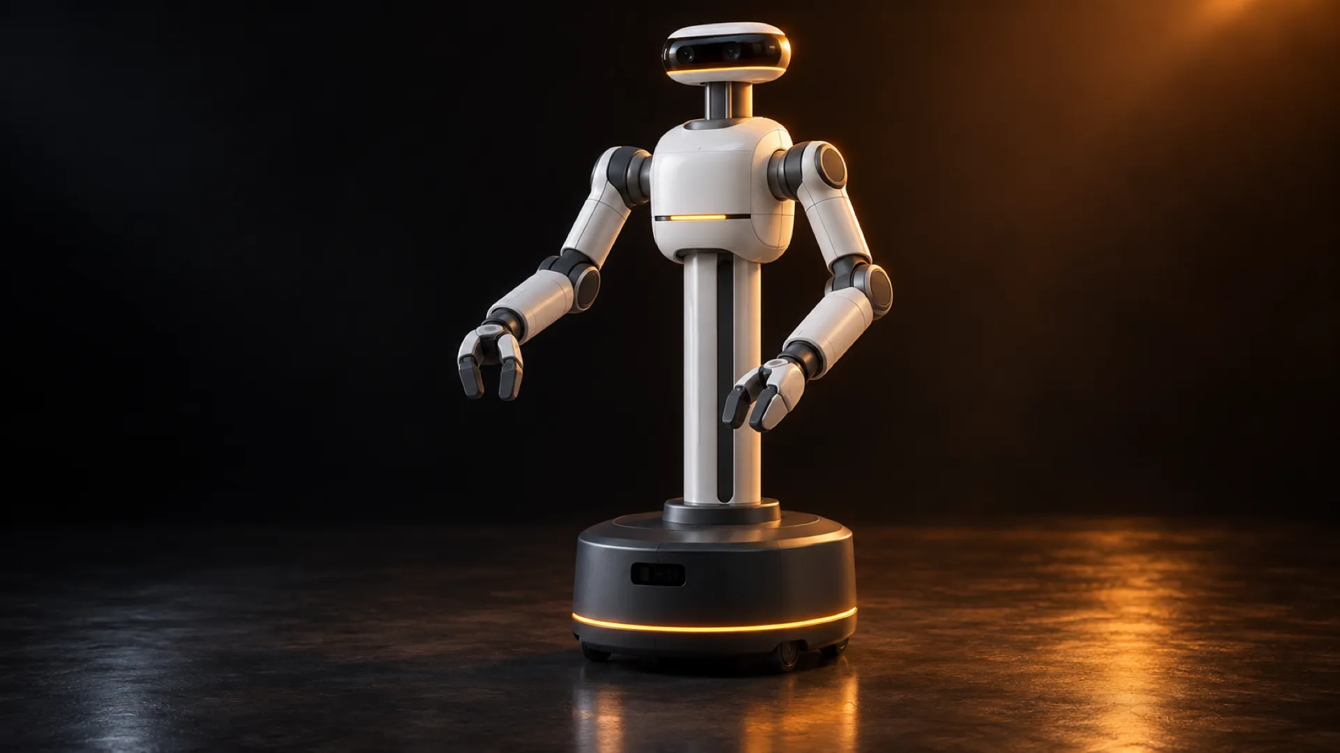Full view of the Onwords robot with its two arms relaxed